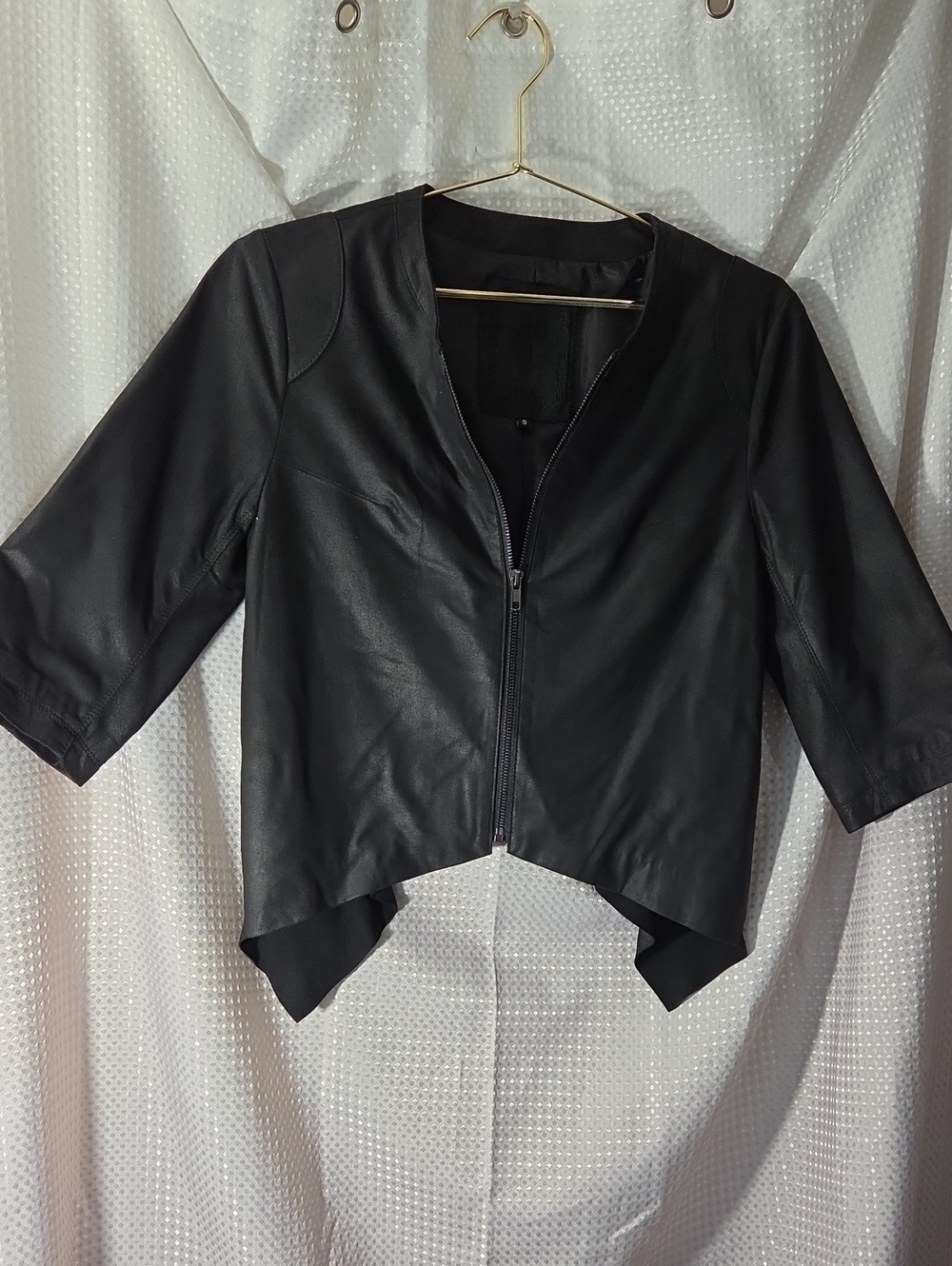 My Tribe Black Cropped 100% Leather Zip Jacket NWOTS